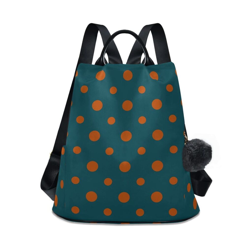 7310 Orange Polka Dots Backpack Purse Travel Casual Daypack College Bookbag
